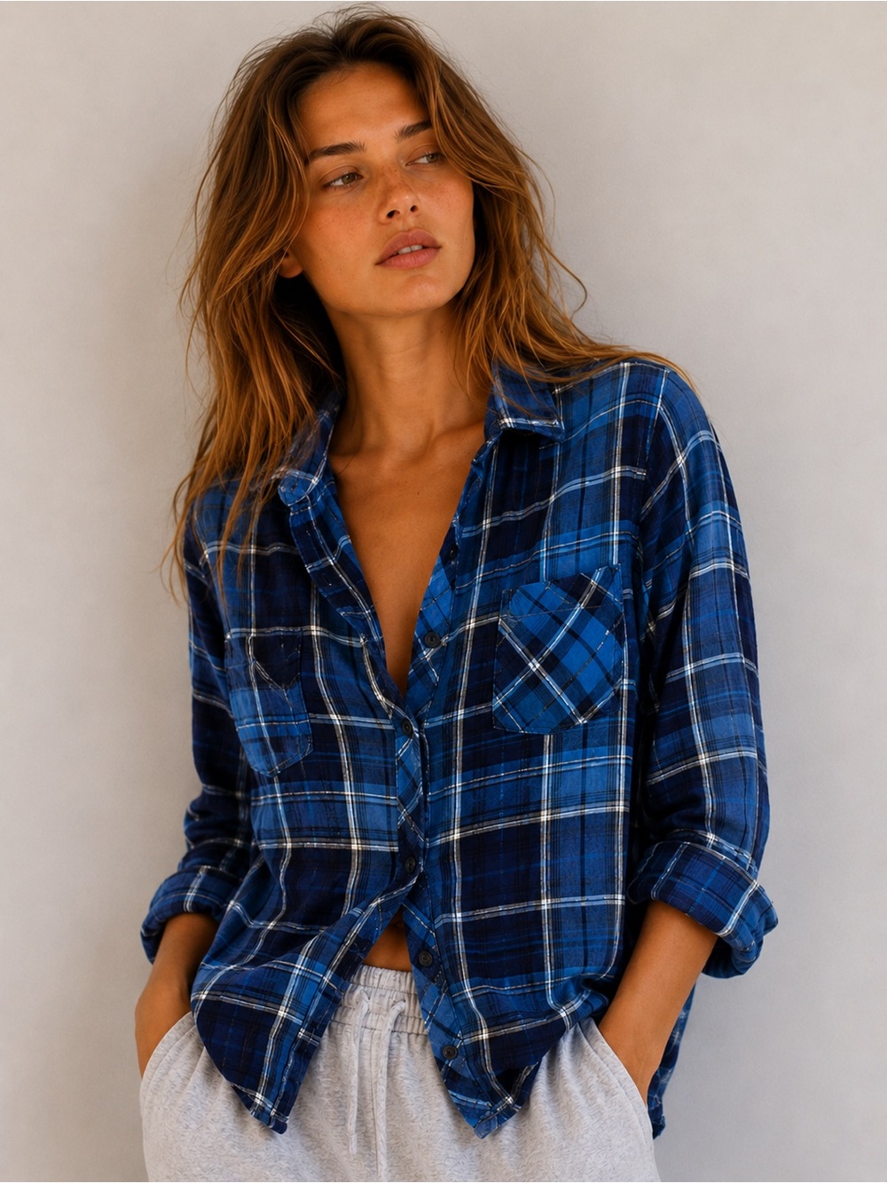 Rails Hunter Plaid Flannel Button Down Shirt Sapphire Navy Women’s Small Coastal